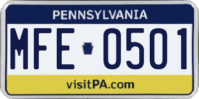 PA license plate MFE0501