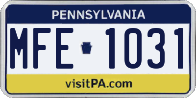 PA license plate MFE1031