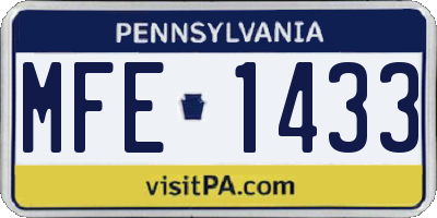PA license plate MFE1433
