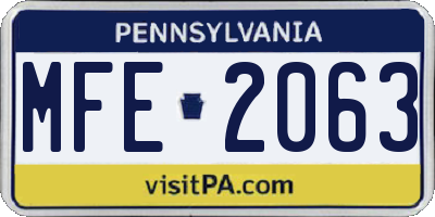PA license plate MFE2063