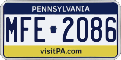 PA license plate MFE2086