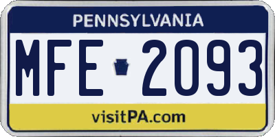PA license plate MFE2093