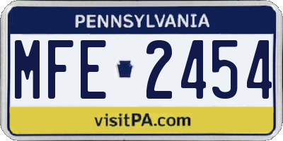 PA license plate MFE2454