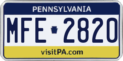 PA license plate MFE2820
