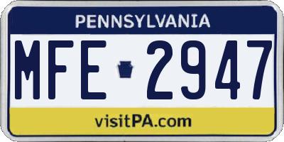 PA license plate MFE2947