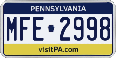 PA license plate MFE2998