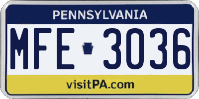 PA license plate MFE3036