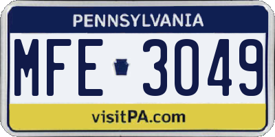 PA license plate MFE3049