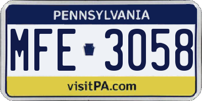 PA license plate MFE3058