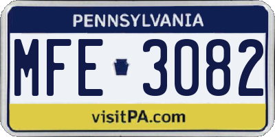PA license plate MFE3082