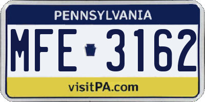 PA license plate MFE3162