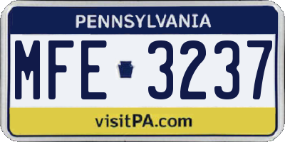 PA license plate MFE3237