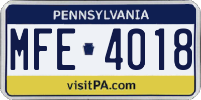 PA license plate MFE4018