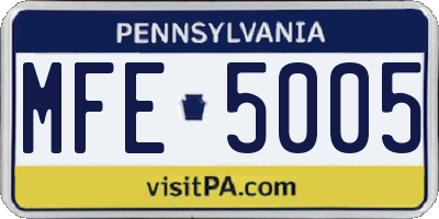 PA license plate MFE5005