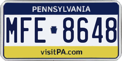 PA license plate MFE8648