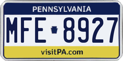 PA license plate MFE8927