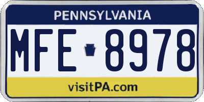 PA license plate MFE8978