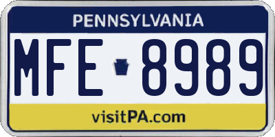 PA license plate MFE8989