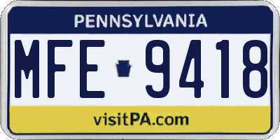 PA license plate MFE9418