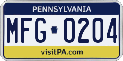 PA license plate MFG0204