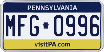 PA license plate MFG0996