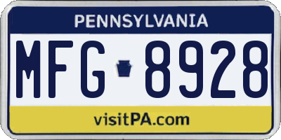 PA license plate MFG8928