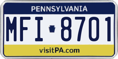 PA license plate MFI8701