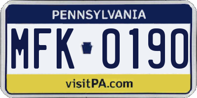 PA license plate MFK0190