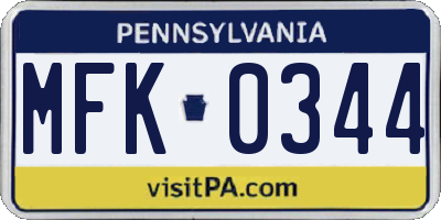 PA license plate MFK0344