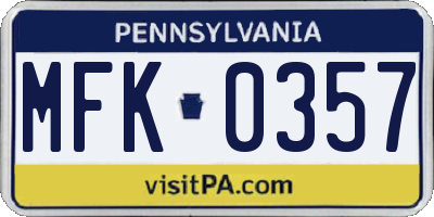 PA license plate MFK0357