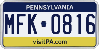 PA license plate MFK0816