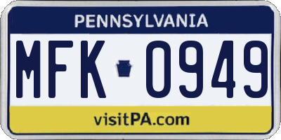 PA license plate MFK0949