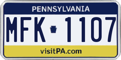 PA license plate MFK1107