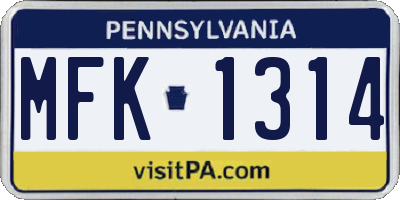 PA license plate MFK1314