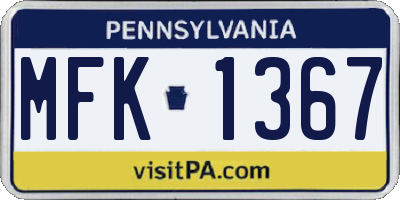 PA license plate MFK1367