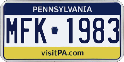 PA license plate MFK1983