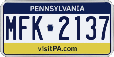 PA license plate MFK2137