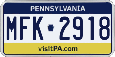 PA license plate MFK2918