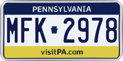PA license plate MFK2978
