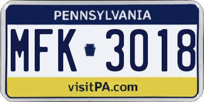 PA license plate MFK3018