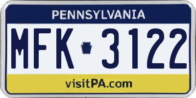 PA license plate MFK3122