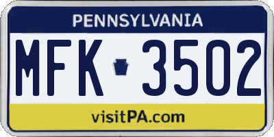 PA license plate MFK3502
