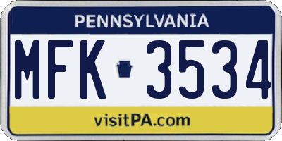 PA license plate MFK3534