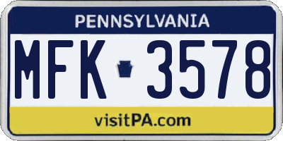 PA license plate MFK3578