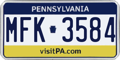 PA license plate MFK3584