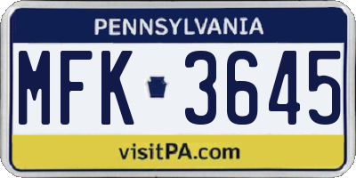PA license plate MFK3645