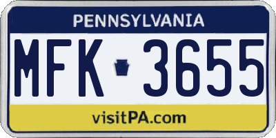 PA license plate MFK3655