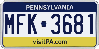 PA license plate MFK3681