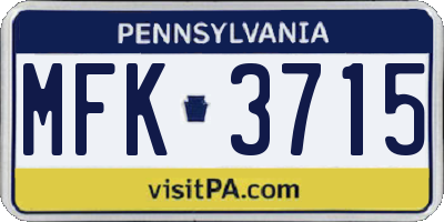 PA license plate MFK3715