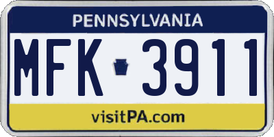 PA license plate MFK3911